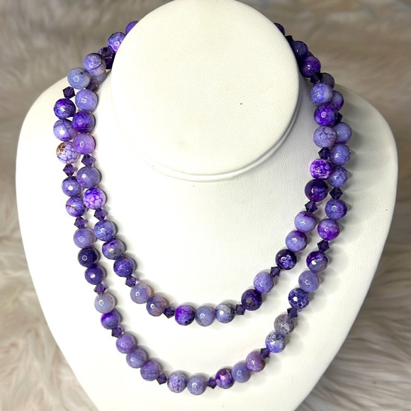 Jewelry - Purple Chalcedony Natural Stone and Sterling Silver Bead Necklace